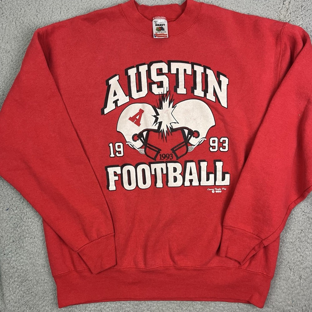 Vintage Austin Football 1993 Red Crewneck Sweater Adult XL Fruit of The Loom